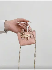 Women's Fashion Mini Handbag New Lightweight Compact Mini Tote with Metal Chain Strap Pink