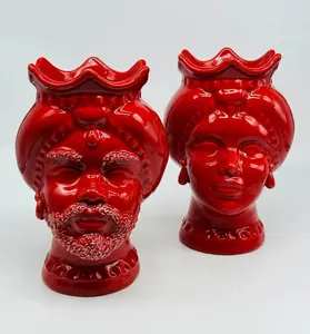 Moor's Heads Luis Ceramica Caltagirone cm H.22 L.15 Handcrafted Red Turban