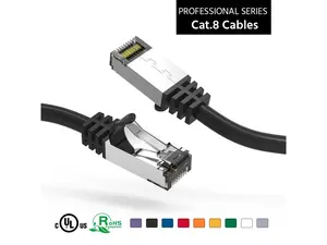 Nippon Labs 60CAT8-0.5-26BK Cat8 Ethernet Cable 0.5 feet Slim Series - Black | 2GHz, 40G, S/FTP - Shielded 40Gbps 2000Mhz SFTP Patch Cord,Cat8 RJ45 Cable - in Wall, Outdoor for Router, Modem, etc.