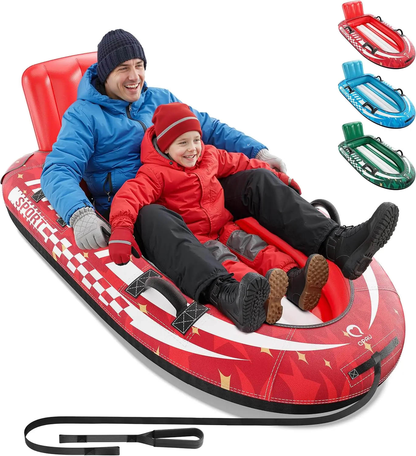 2-Person Inflatable Snow Sled with Premium Canvas Cover, Heavy Duty Sled with Backrest & Reinforced Handles, Snow Tubes for Kids & Adults, Winter Inflatable Toys