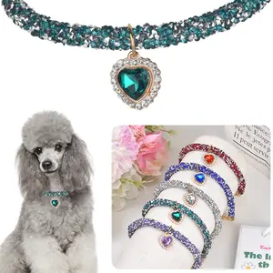 Diamond chain heart-shaped cat and dog necklace pet necklace cat and dog supplies rhinestone dog chain multi-color collar