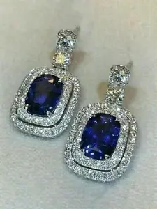 1 Pair Elegant Luxury Colorblock Cubic Zirconia Decorated Dangle Earrings, Fashionable Jewelry for Women, Gifts for Anniversary Wedding Party