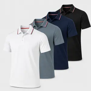 4Pack Men's Striped Collar Quick Dry Polo Shirt, Breathable Short Sleeve Golf Shirt, Casual Work & Athletic Wear | 1 /3/ 4-pacs