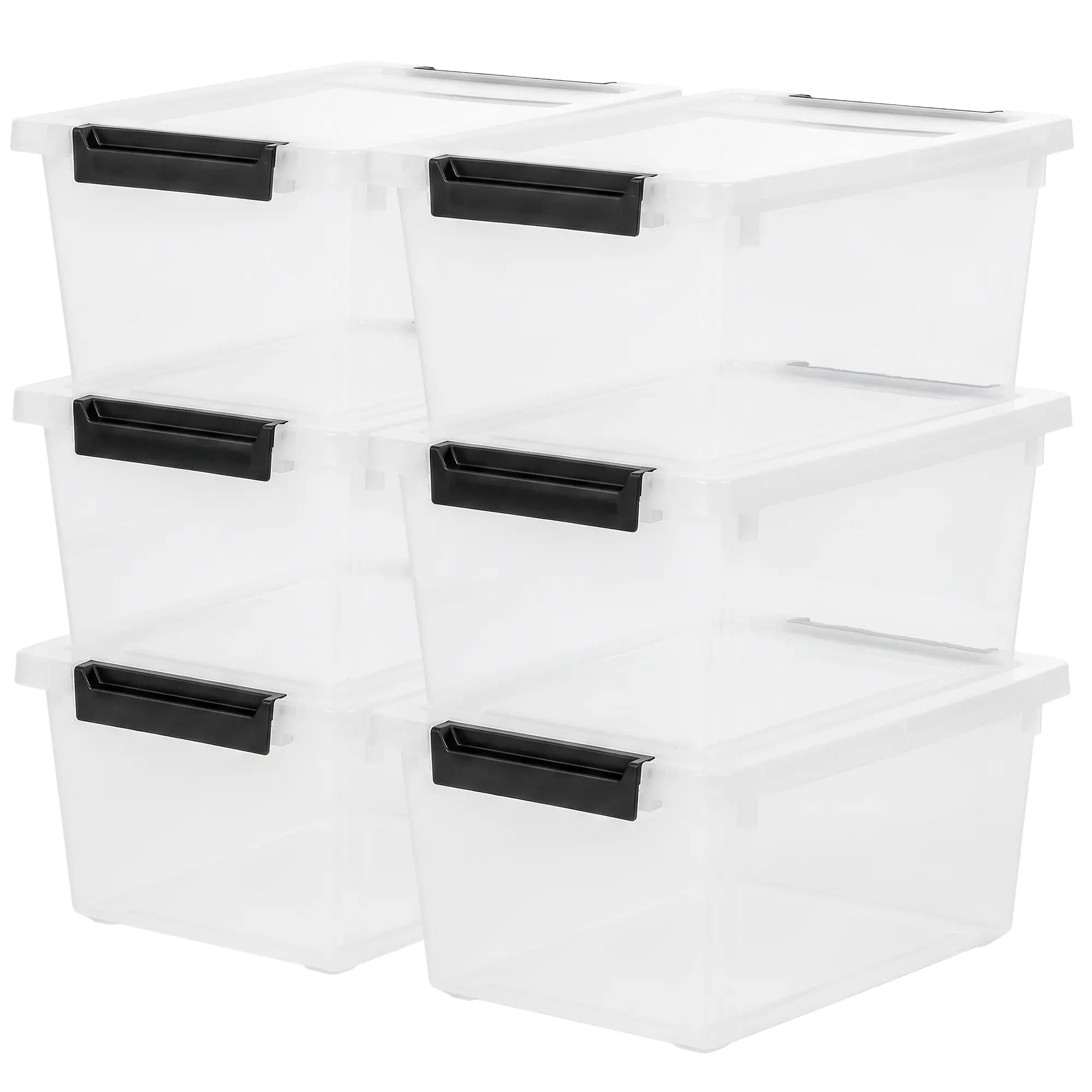 IRIS USA 1 Qt Storage Bins, Plastic Stackable Organizers w/ Lids, Clear, 6 Pack