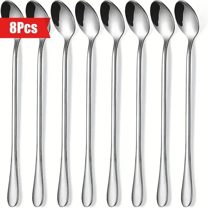 Stainless Steel Long Handle Tea Spoon Set, 8 Counts Spoons Set Durable ...