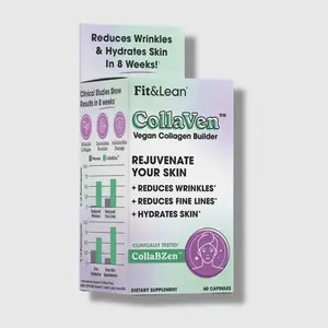 Fit&Lean CollaVen Vegan Collagen Builder Vegan Collagen Builder, Clinically Proven, Vegan, Plant-Based Collagen with Vitamin C for Youthful & Hydrated Skin, Reduces Wrinkles, Boosts Collagen Production, 60 Vegan Capsules