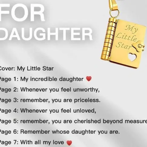 My Little Star Book Pendant Necklace for Daughter Open Pages Engraved Letter