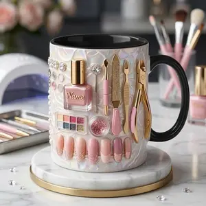 Nail Tech Mug 2D Printed 3D Effect Coffee Mug Custom Name Faux 3D Design for Manicurist Nail Technician Beauty Lover Gift for Women Girls Salon Owner Birthday Appreciation Gift Idea