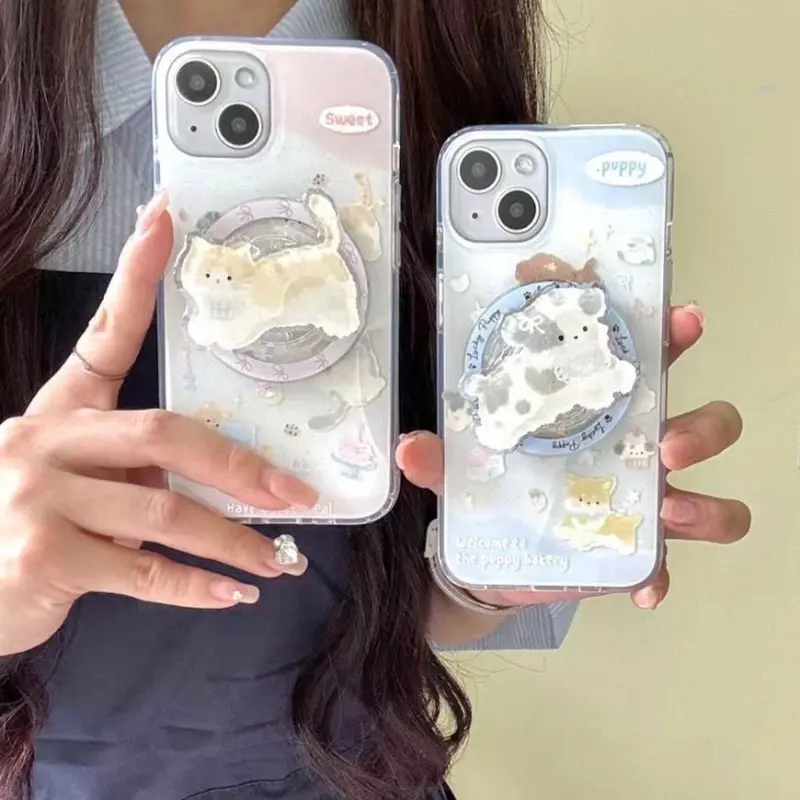 Cartoon Kitty & Puppy Metal PopSocket Grip-Tok Stand cx-0356, Universal Grip Phone Mount, Fits iPhone 15, Samsung & Other Smartphones, Mobile Phone Accessory