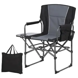 Folding Camping Chair with Side Table Drink Holder, Portable Folding Rocking Chair, Directors Chairs with Durable Armrests, Comfortable Backrest for Sports Event, Makeup Artist, Craft Show, Fishing Beachchair
