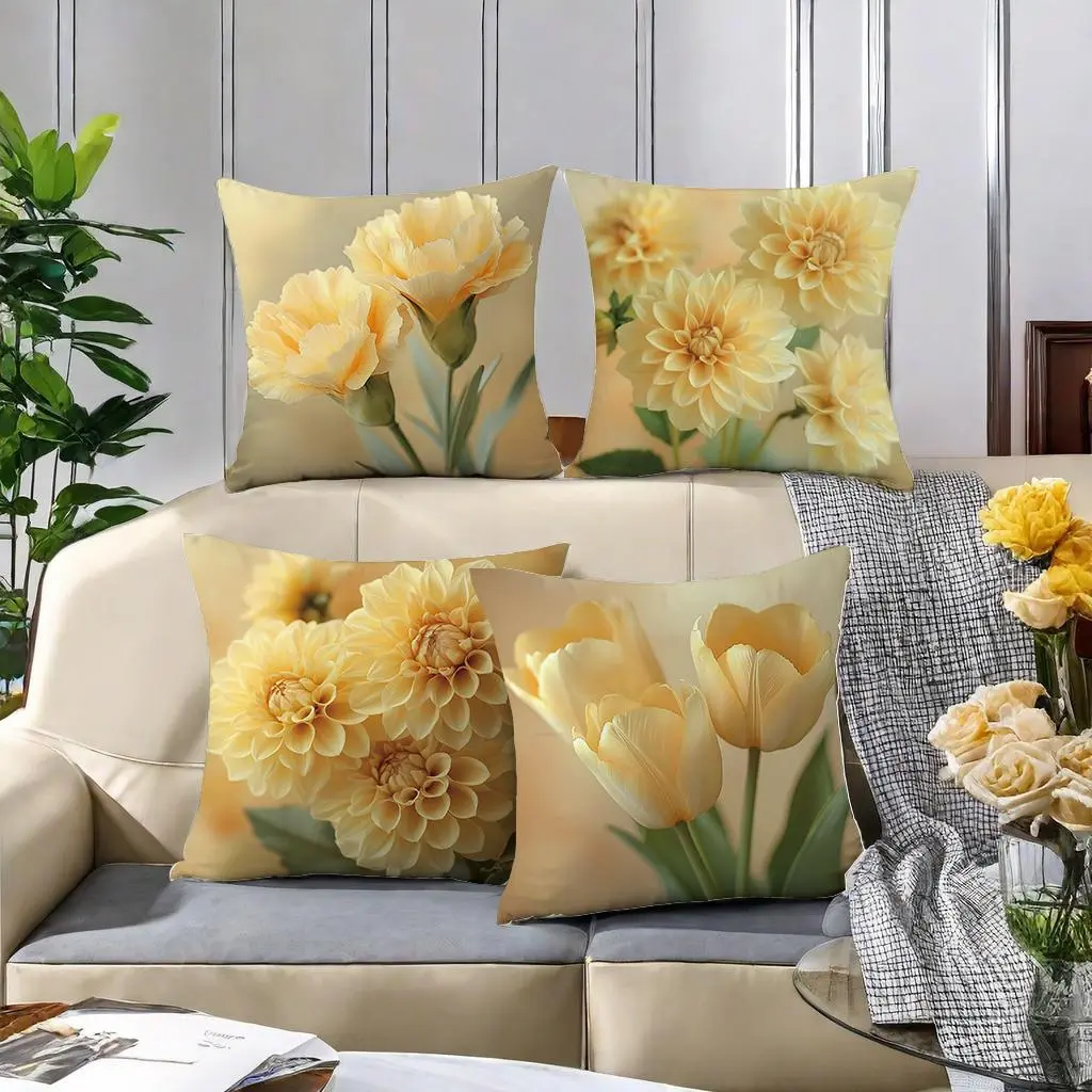 Flower Pattern Cushion Cover, 4 Counts/set Square Throw Pillow Cover, Household Decoration Supplies, Bedroom Decorative Accessories for Home Living Room Bedroom Sofa Couch, Home Textile