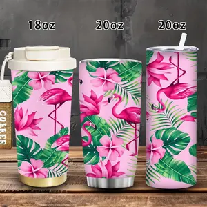 1pc 18oz/20oz Tropical Paradise tumbler with flamingo and flower pattern, lid and straw, winter insulated travel mug, gift for women and men, ideal for Valentine’s Day, Easter, birthday gifts, iced/hot coffee cup