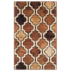 HomeRoots 487206 5 x 8 ft. Quatrefoil Power Loom Distressed Stain Resistant Machine Made Rectangle Area Rug, Brown