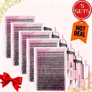 320PCS Individual Lashes Clusters DIY Lash Extensions Kit, 9-16mm MIX 40D Fluffy and Natural False Eyelashes, Wispy and Volumn, with Lash Bond and Seal, Tweezers, Glue Remover, Easy Use Practice At Home TikTokBlackFriday Christmas cometic eye makeup