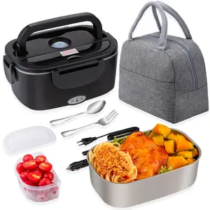 Electric Lunch Box, 80W Food Heater 1,5L for Adults Portable Food Heater with Tableware and Lunch Bag, Car & Home Portable Electronic Food Heater for Home Office Travel Food Storage Fast  , Fork Spoon and Bag Tableware