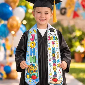 Personalized Kid Pencil Boy Girl Pre-K Grad Gift, Custom Class Of 2026 Kindergarten Stole, Pencil Graduation Stole, Name Kid Grad Stole