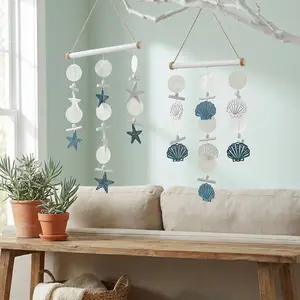 New Mediterranean Style Wall Decoration Fish String Shell Starfish Pendant Solid Wood Hemp Rope Wind Chime Creative Home Wall Hanging Decoration