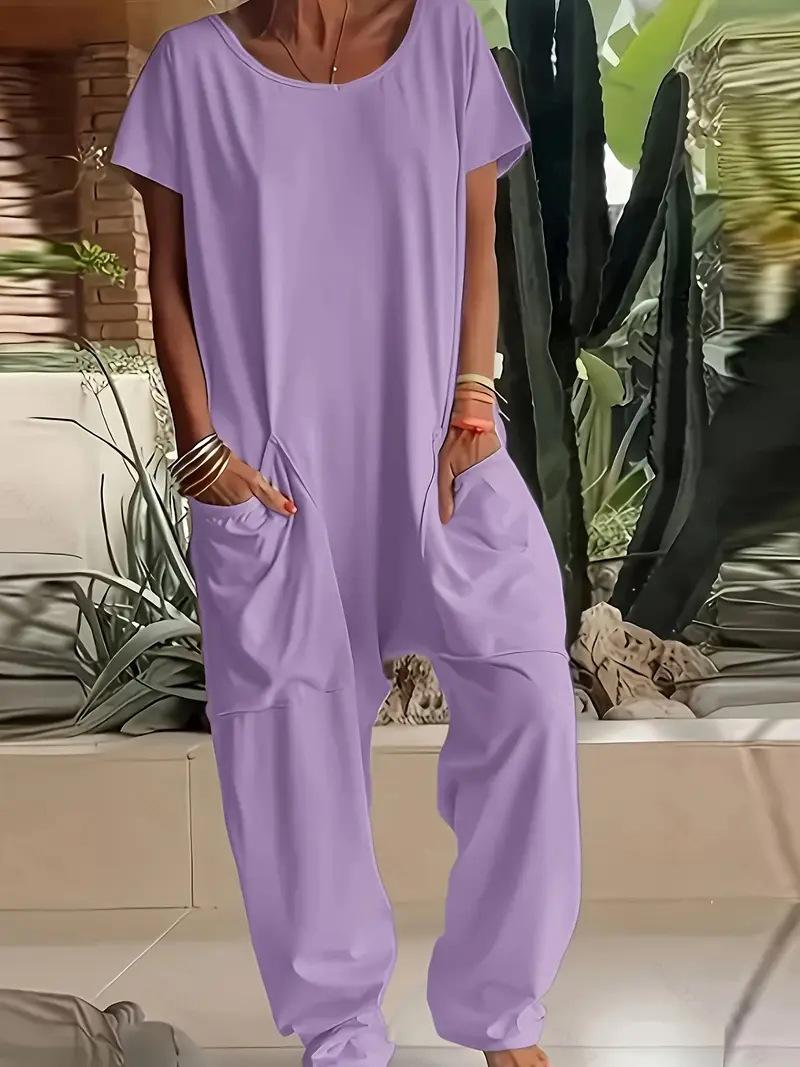 2026 Oversized Women's Harem Jumpsuit, Bohemian Style One-Piece Romper, Casual Fashion With Side Pockets, Spring & Summer Wear.