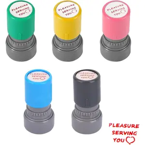 5pcs Pleasure Serving You Stamps, Self Ink Server Stamps for Service Work Ideal Teacher Office Stationery Supplies for Checks (Pink, Yellow, Gray, Blue, Green)