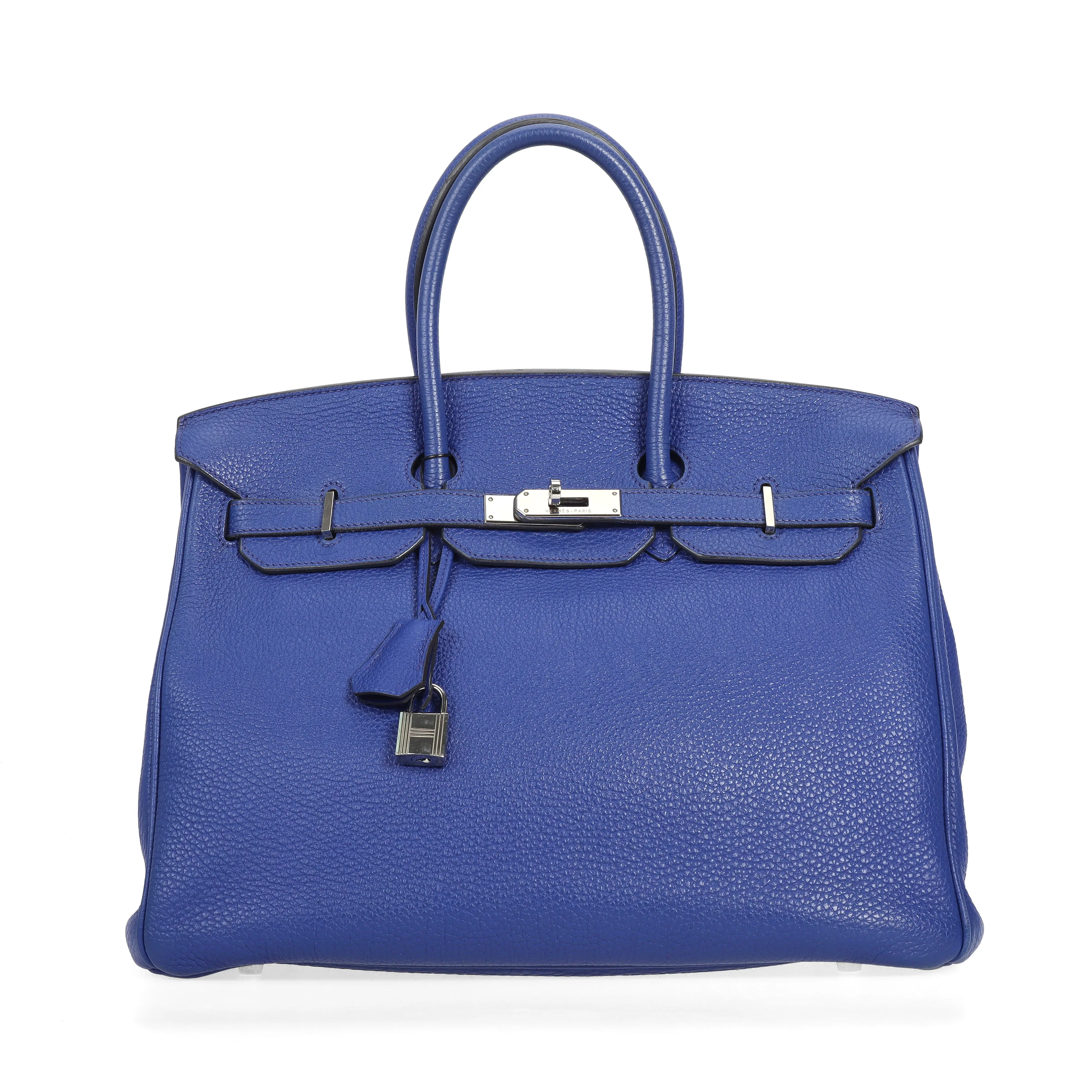 Pre-owned HERMÈS Calfskin Top Handle Bag Birkin 35 Blue 37199614