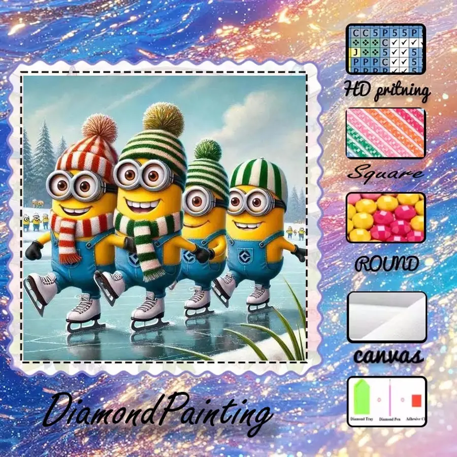 5D-DIY, High-grade Velour Canvas, Diamond Art, Diamond Painting, Diamond Painting Kits Minions, Ice Sports AB Diamonds, Fairy Dust Diamonds, Crystal Diamonds, Perfect Home Decoration, Handmade Diamond Art Painting Kits, Special Process Diamond Art Kits