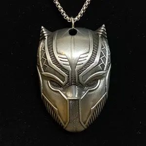 1pc Black Panther Mask Face Super Hero Oversized Pendant And Chain Necklace Gift