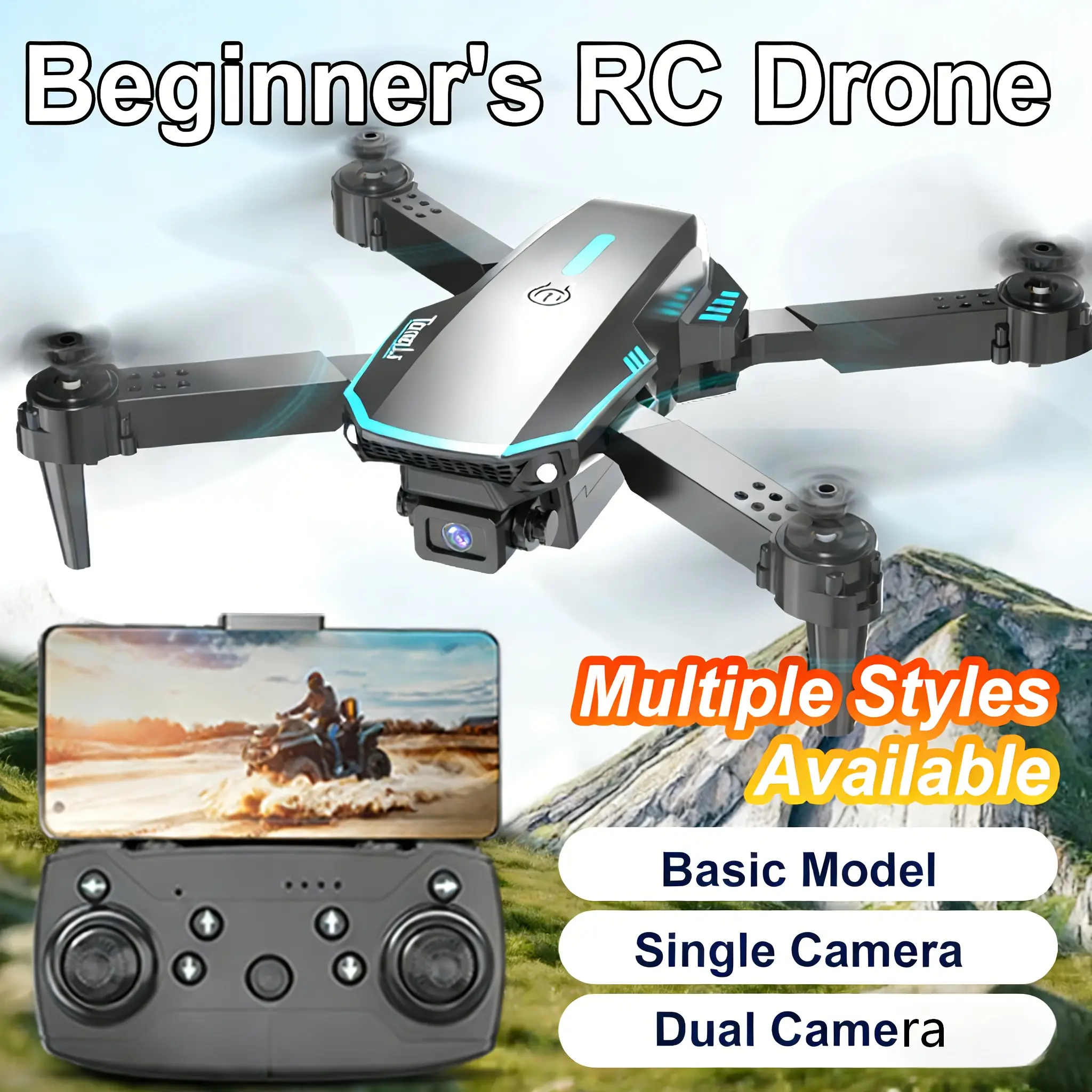 Tong Li Foldable RC Quadcopter - Optional HD Aerial Camera, Altitude Hold, Headless Mode, LED Lights, 1-Key 3D Flips, Crashproof Long-Lasting Drone for Indoor & Outdoor Practice, Ideal Gift Toy for Festivals & Birthdays