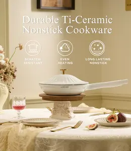 Nonstick Ceramic Cookware Titanium Cast Aluminum Pots and Pans Set with Lids, Non Toxic PFAS-Free Compatible with All Stovetops