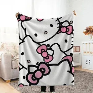 Blanket, single-sided printed, 2D pattern of a cat in Sanrio Hello Kitty style, soft, comfortable, durable and odorless, thick fur blanket, bedroom sofa blanket, couple photo blanket, extra-la