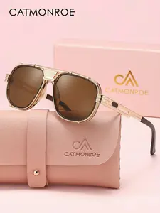 CATMONROE Retro Punk Style Pc Material Square Frame Sunglasses, Suitable For Both Men And Women, Suitable For Outdoor Cycling, Fishing, Driving Sun Protection, Music Festivals, Parties, And Dates As Versatile Accessories