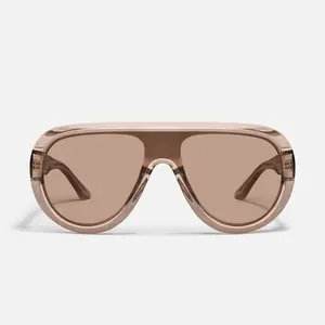 QUAY - SET LIST Tinted Lens Glasses Polarized Aviator Sunglasses Aviator Shield Shape Standard Arms Exposed Inner Core Detail