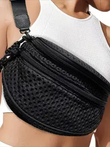 Ladies' fashionable mesh nylon chest bag with multiple pockets, lightweight, compact and simple crossbody bag, suitable for daily use and sports running