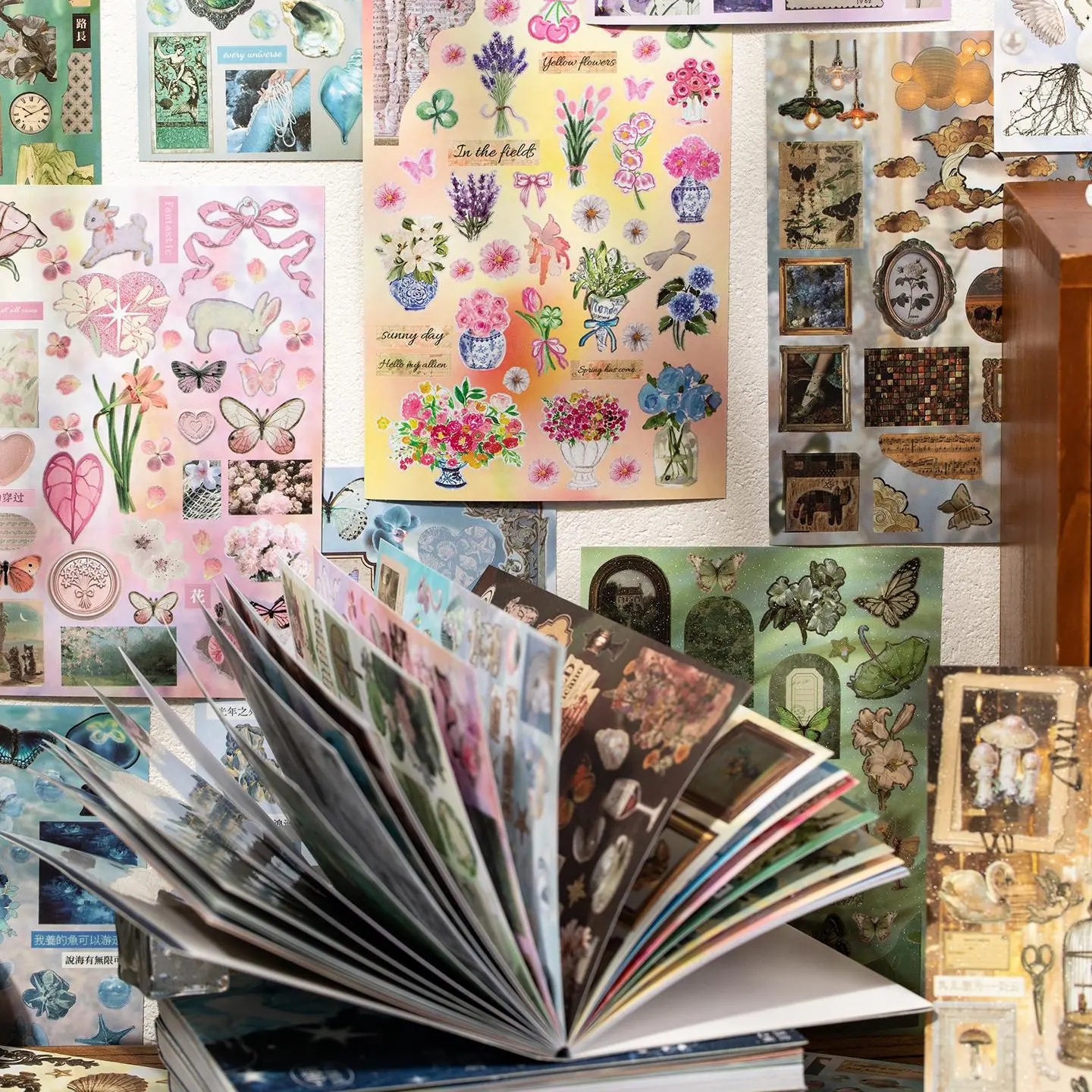 30 Sheets of Copper Plate Paper Aesthetic Sticker Book, Mirror Tidal Series Decorative Stickers for Bullet Journals and Water Bottles, Stylish and Unique Stationery, Decal Sticker