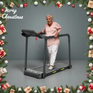 [Christmas Gifts For the Elderly] Walking Pad Treadmill for Senior, Foldable Exercise Treadmill with Stable and Safe Structural Design, Large LED Display for Elderly, Long Handrail for Balance, 300 Lbs Capacity