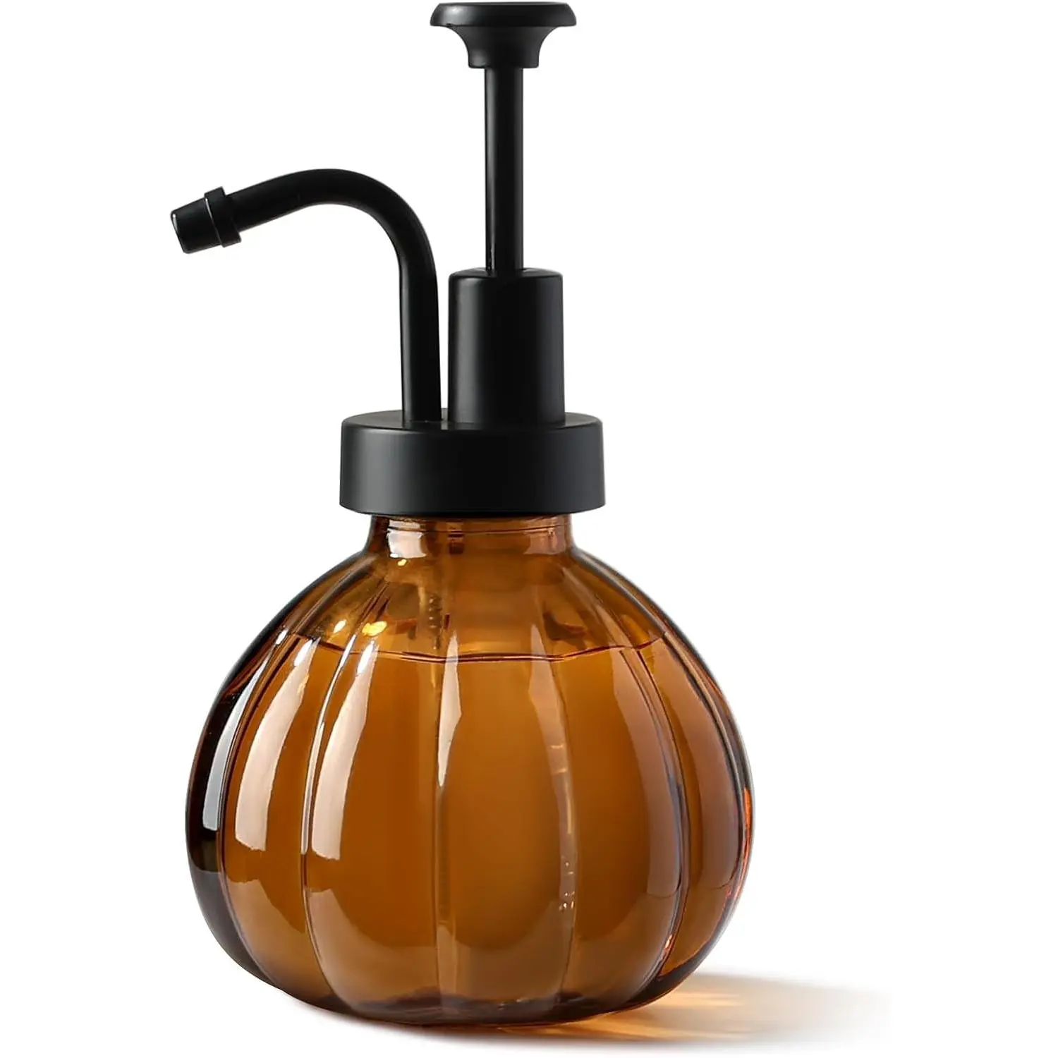 Halloween Soap Dispenser, Fall Amber Glass Soap Dispenser, Small Bathroom Hand Soap Dispenser, Vintage Pumpkin Style Soap Bottle with Pump, 9 fl oz Refillable Liquid Dish Dispenser for Kitchen