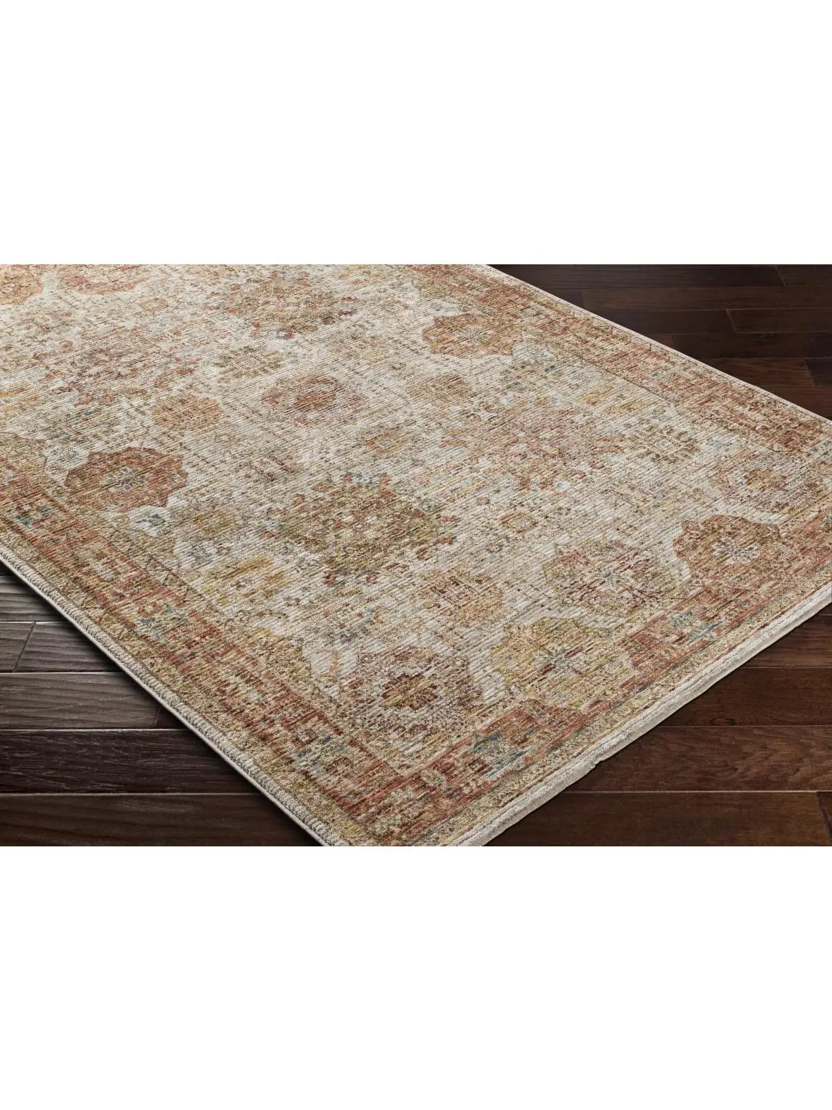 Livabliss Naila IAL-2305 Machine-Woven Classic Round Shape Rug (IAL2305-53RD) - 5 ft. 3 in. x 5 ft. 3 in. Polyester Fiber, Rust Sage Tan Olive Mustard Multi-Colors, Fringe Detail, High Traffic Equestrian Bedroom Indoor-Outdoor Rug, Durable, Traditional
