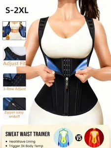 Women's Sauna Suit with Waist Trainer Vest, Tummy Control Shapewear Sleeveless Zipper Sauna Suit，Sweat-Wicking Shapewear Belt, Fajas Para Mujer,Zipper Slimming Strap for Workout Gym Exercise Fitness Activewear, High Compression Shapewear