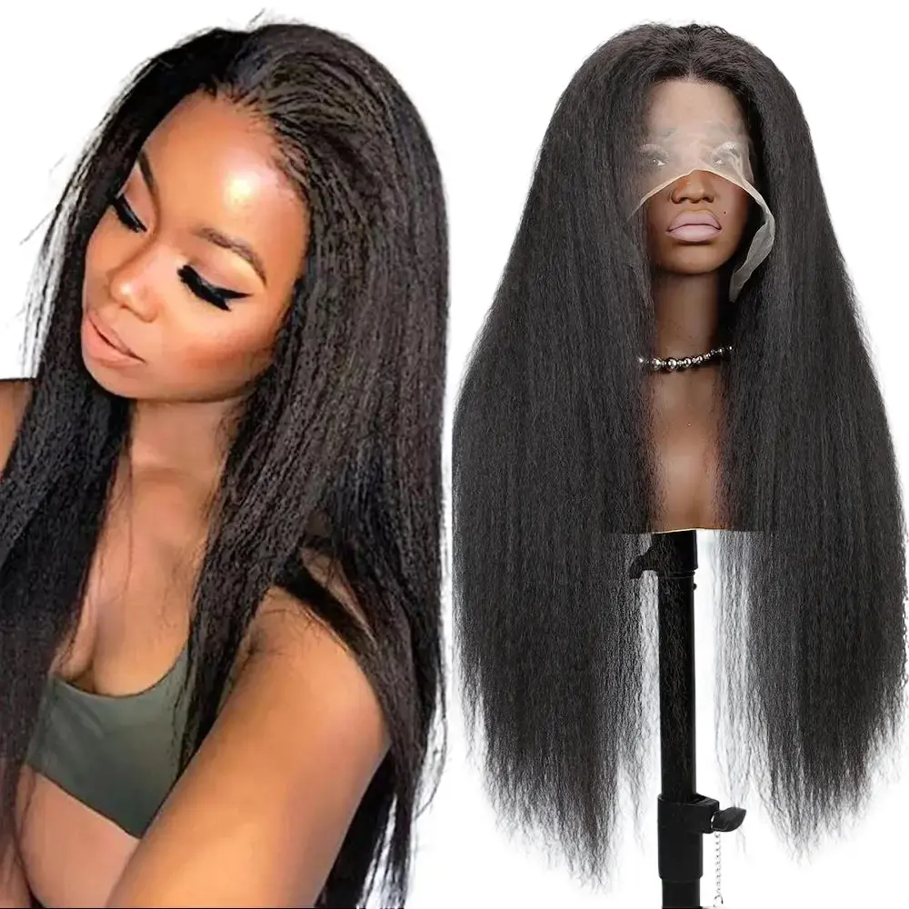 [NEW IN] Kinky Straight Wig HD Transparent Human Hair Wigs Pre Plucked 13x6 Lace Front for Women 180% Density Natural Black Wigs Deep Wave Wig