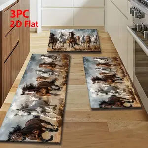 2pcs/3pcs Flannel Kitchen Mat Set, Retro Industrial Style, Non-Slip, Absorbent, Ideal for Kitchen, Bathroom, Laundry Room, Hallway