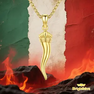 Brighthive S925 Sterling Silver ltalian HornNecklace, Golden Cornicello Pendant , ltalianHeritage Amulet for Protection from MalocchioHandmadeJewelry Gift for Unisex