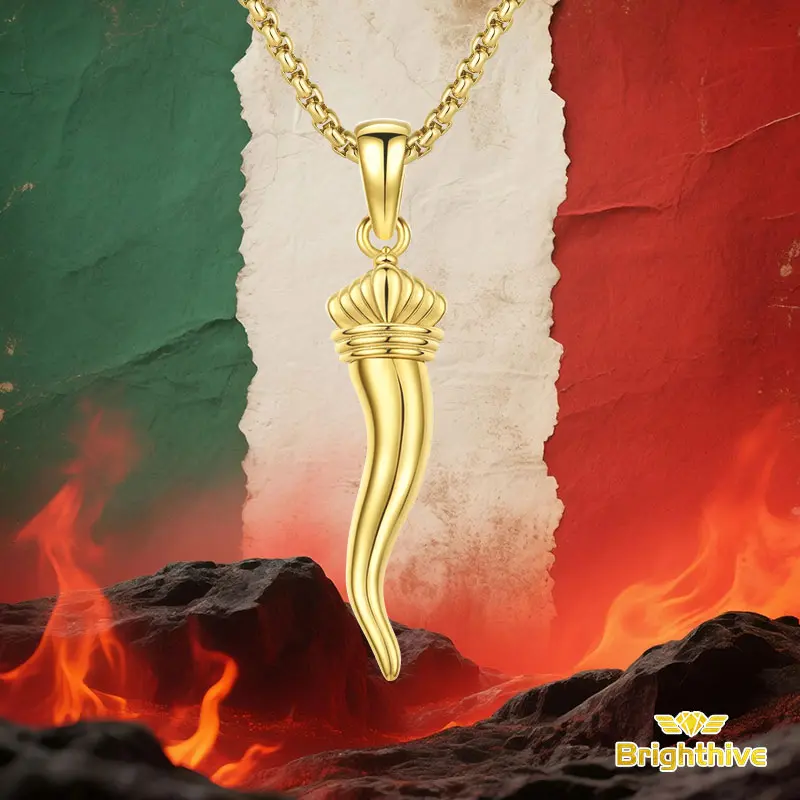 Brighthive S925 Sterling Silver ltalian HornNecklace, Golden Cornicello Pendant , ltalianHeritage Amulet for Protection from MalocchioHandmadeJewelry Gift for Unisex