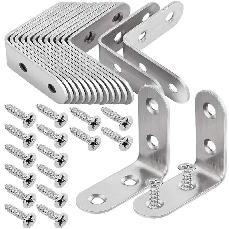 90 Degree Right Angle Sturdy Bracket L Shape Stainless Steel Corner Brackets Furniture Joint Connector with Screws, Ideal for Chairs Cabinets and Windows, Stainless Steel Brackets
