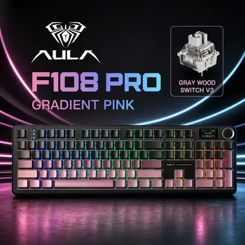 AULA F108 Pro Tri-Mode Wireless Mechanical Keyboard - Hot Swap Keys, RGB Lighting, Smart Screen & Knob, 108-Key Full Size, USB-C, 2.4GHz, Customizable Keycaps, Android Compatible, for Work From Home & Gaming, Gaming Accessories, Wireless Keyboards