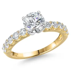 Gem Stone King 1.45 Cttw IGI Certified Lab Grown Diamond in 14K Two-Tone Gold Engagement Ring For Women | Center Diamond 0.75 Ct | D-E Color | VS1 Clarity