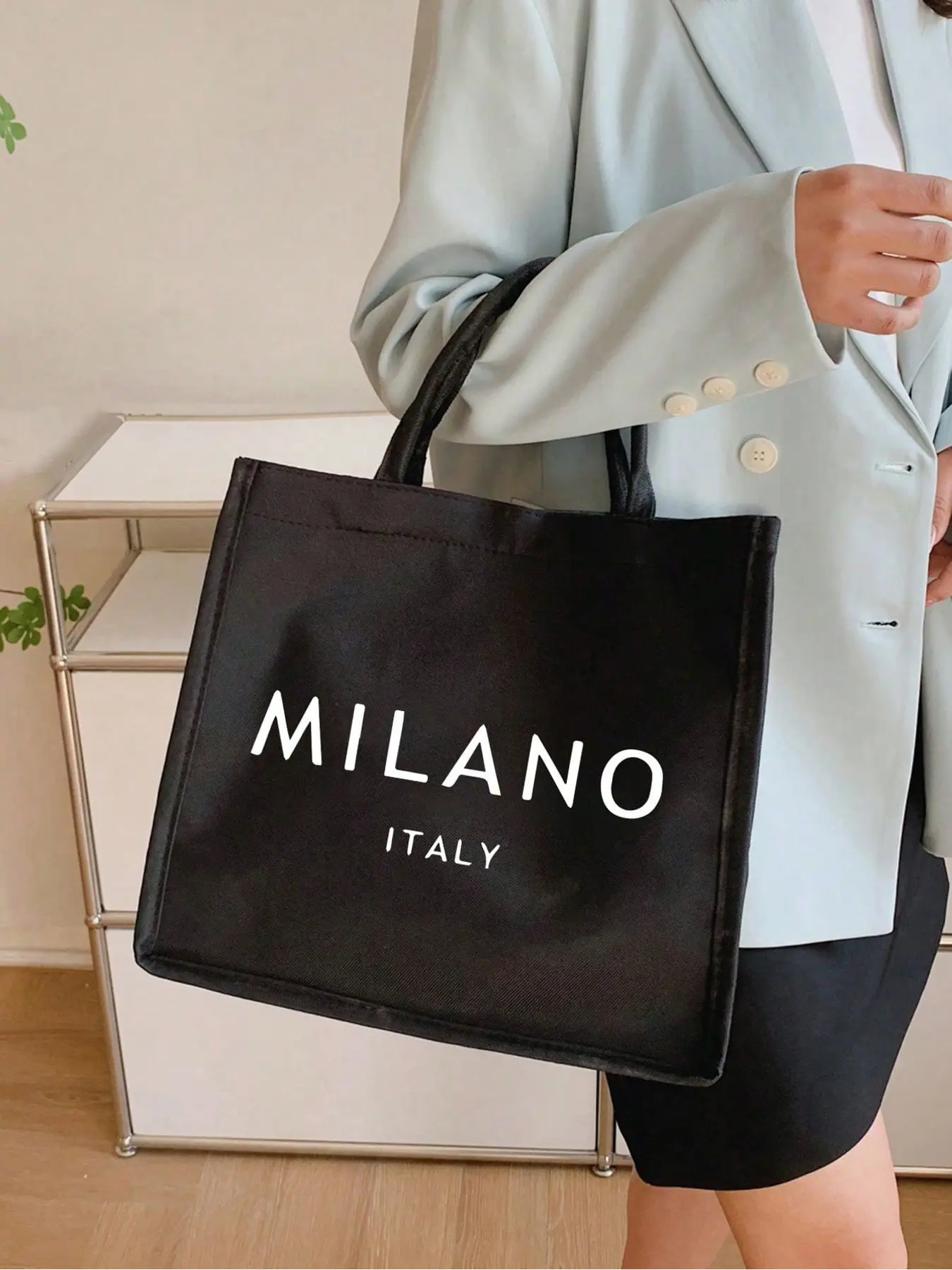 Milano Italy Tote Bag and Pouch with Black & White Embossed Print 