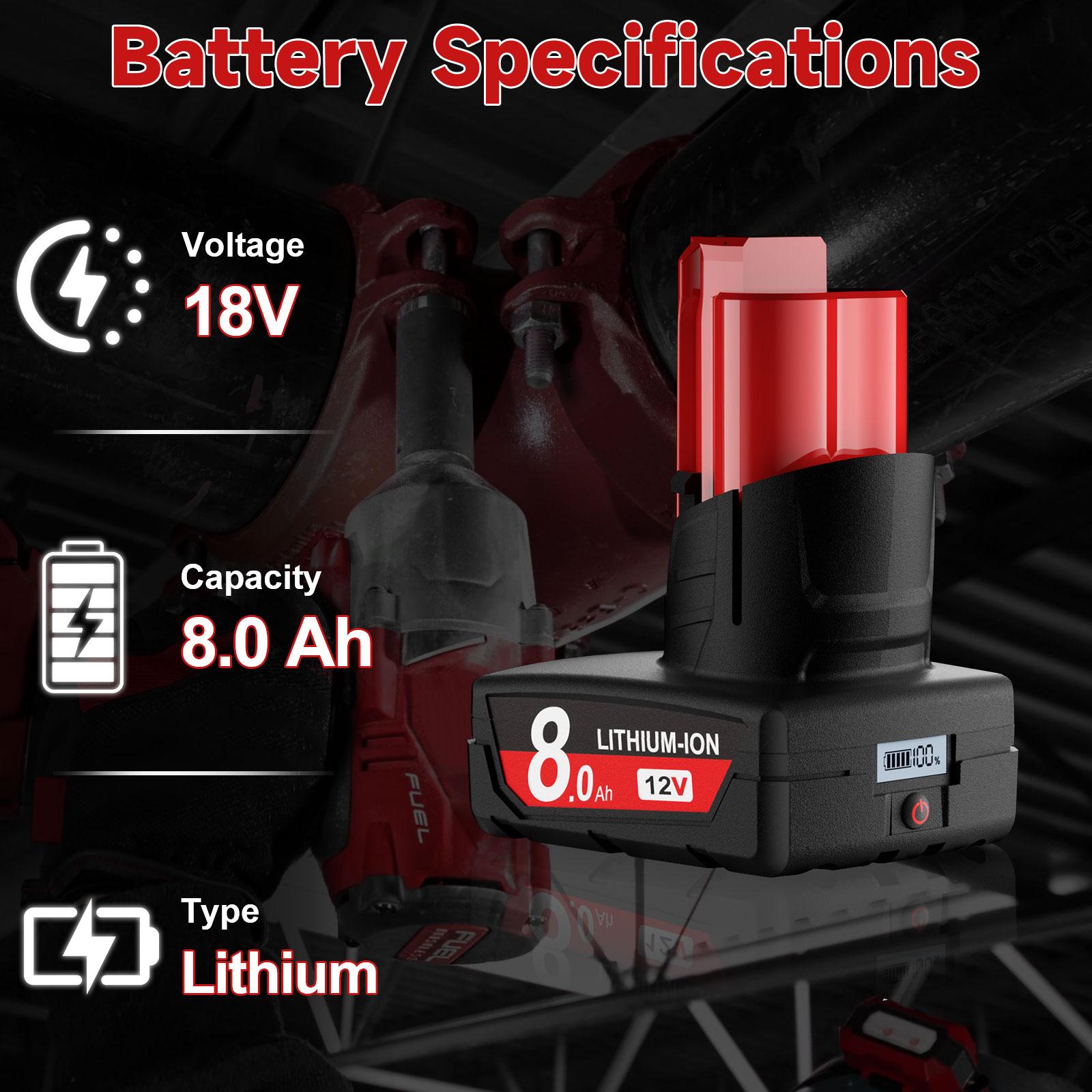 Upgraded 2Pack 8000Ah Replacement for Milwaukee M12 Battery Lithium 12V Battery with LCD Display Compatible with 48-11-2401 48-11-2412 48-11-2411 48-11-2420 48-11-2410 Cordless Tools