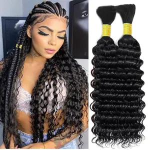 GK Human Braiding Hair 12A Deep Water Wave Bulk Human Hair 120g 18 Inch Curly Human Hair for Boho Braids Hair Extensions No Weft 1 Braids Per Pack Wet and Wavy Human Hair Braiding Hair Natural Black