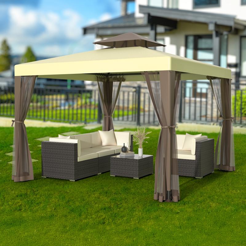 GOJOOASIS Patio Gazebo Tent Outdoor Canopy Shelter 10'x10' with Removable Netting,100 Square Feet of Shade for Garden, Backyard Deck and Lawns