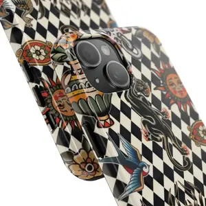 Retro Tattoo Flash Phone Case |   Dual-Layer Shockproof Scratch-Resistant |   Edgy Street Style & Tattoo Lover Gifting |   Checkered Old School Tattoo Bold Retro Aesthetic (Compatible with iPhone & Samsung Models) Protection Smartphone