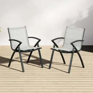 GAOMON Patio Dining Chairs Set of 4, Outdoor Stackable Chairs with Metal Frame and Backrest, All Weather Breathable Patio Lawn Chair for Garden and Backyard